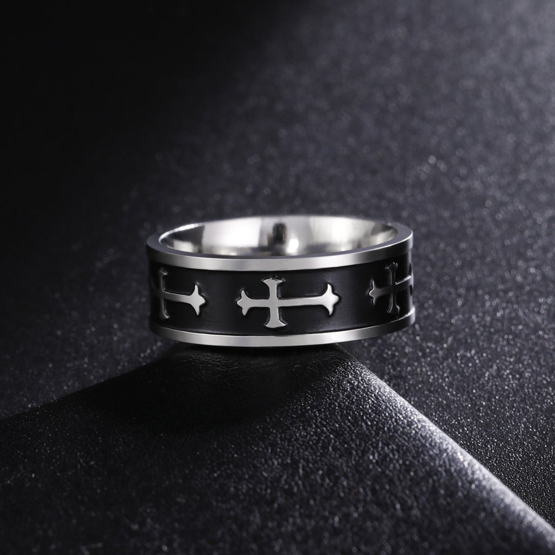 Men's Titanium Steel Cross Enamel Ring