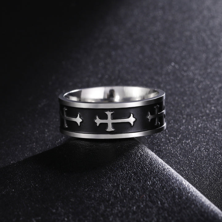 Men's Titanium Steel Cross Enamel Ring