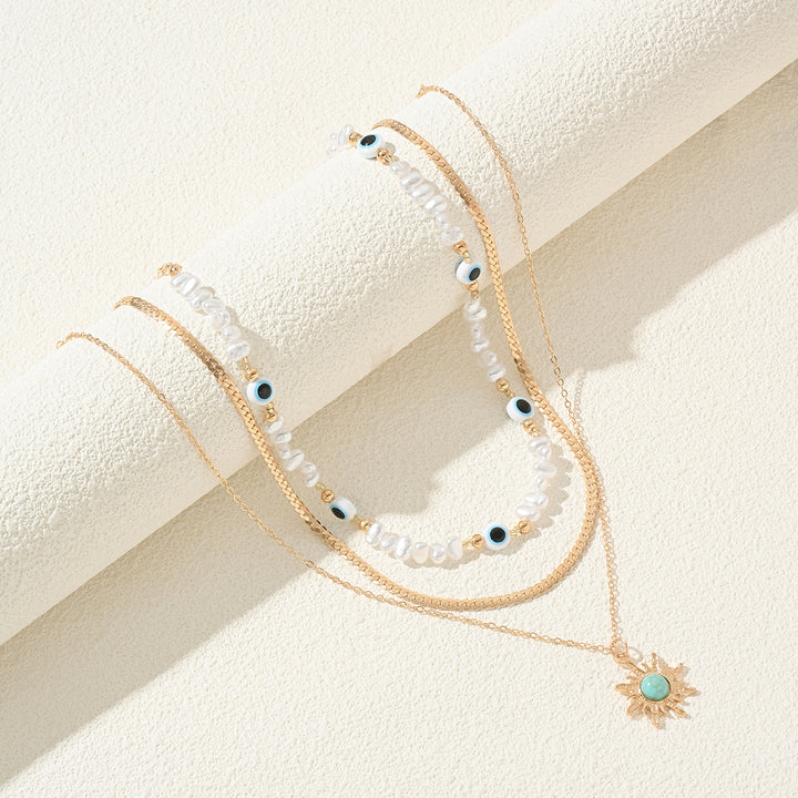 Vintage Eight-Pointed Star Layered Long Pearl Necklace