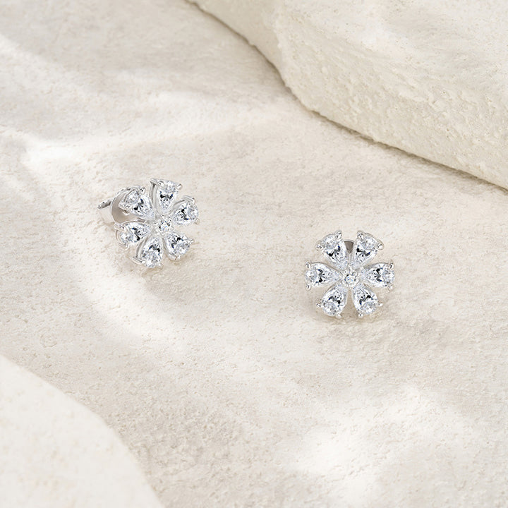 S925 Sterling Silver Snowflake Moissanite Flower Earrings for Women