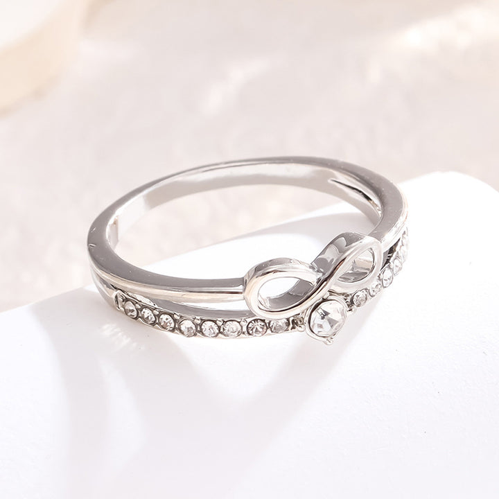 Infinity Symbol Double Band Ring, Eternity Knot Diamond Ring for Women