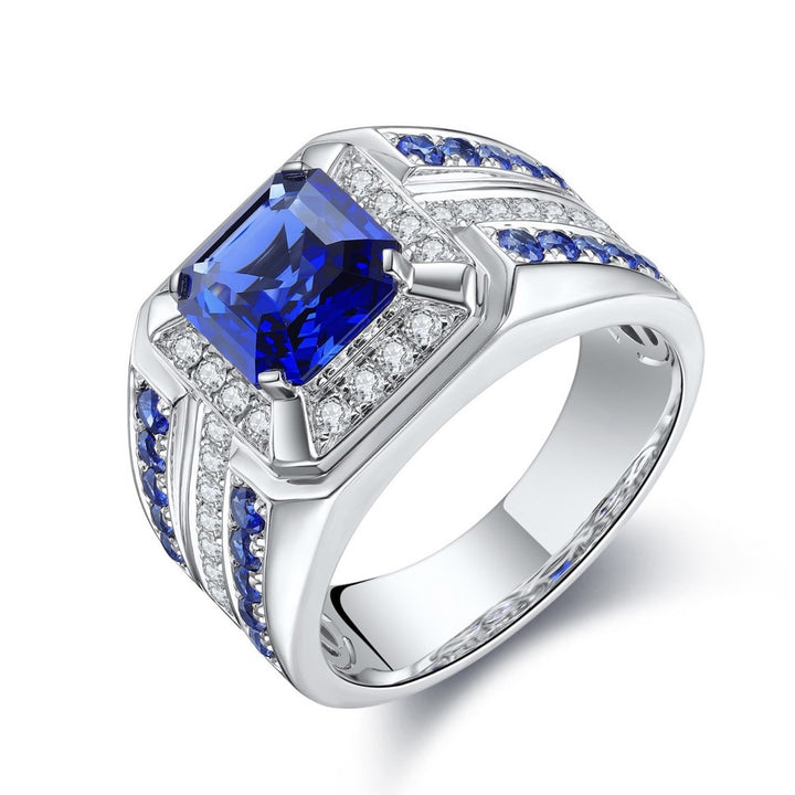 Square‑Cut Three‑Row Pave Wide‑Band Men’s Ring, Two‑Color Options