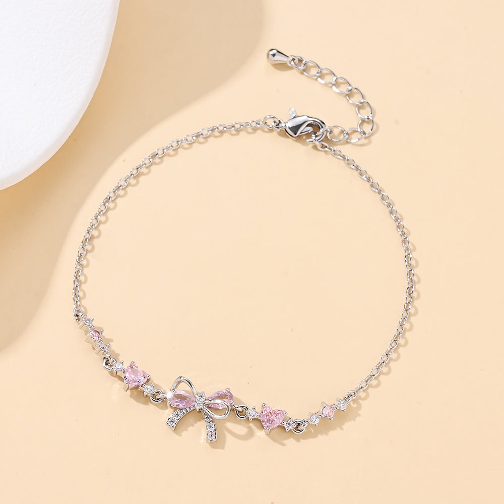 Bowknot & Heart Zircon Bracelet for Women – Cute and Trendy Minimalist Design