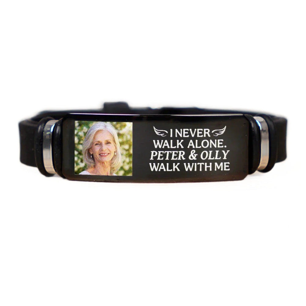 Valentine's Day Custom Photo & Engraved Silicone Titanium Steel Bracelet - Personalized Couple Birthday Gift Bangle