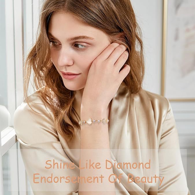 Heart‑Shaped Mother‑of‑Pearl & Diamond Adjustable Pull‑Chain Bracelet