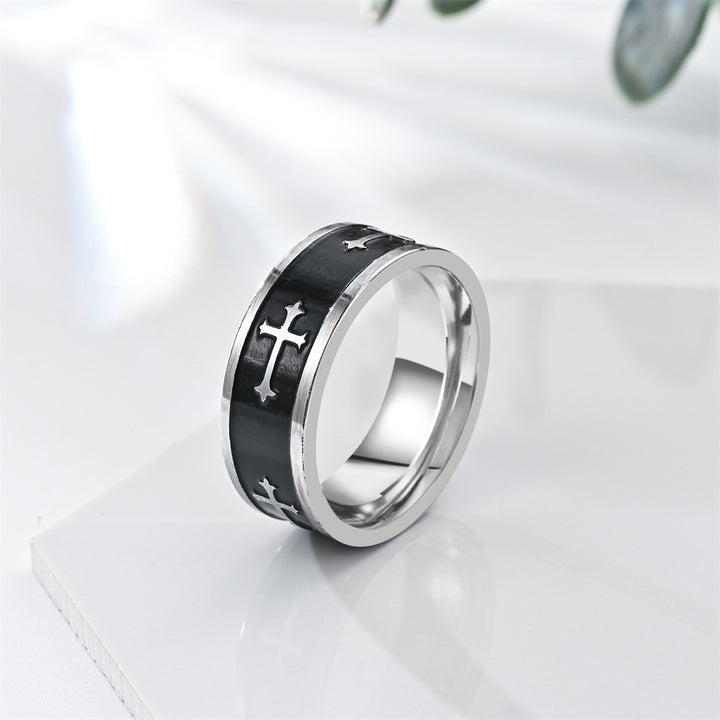 Men's Titanium Steel Cross Enamel Ring