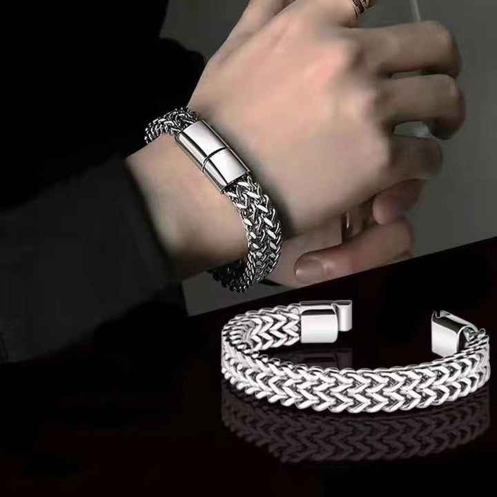 Hip-Hop Stainless Steel Double-Sided 8×4mm Fish Scale Bracelet