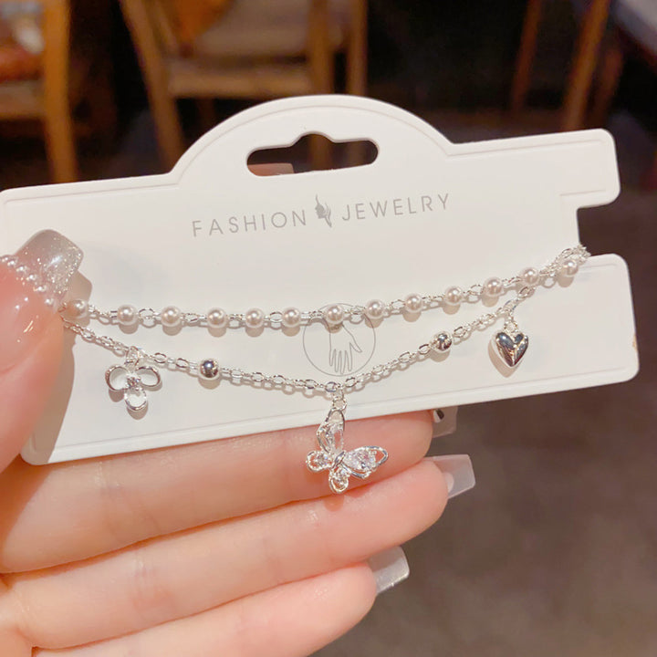 Fashion Sweet S925 Silver Butterfly Double-Layer Bracelet