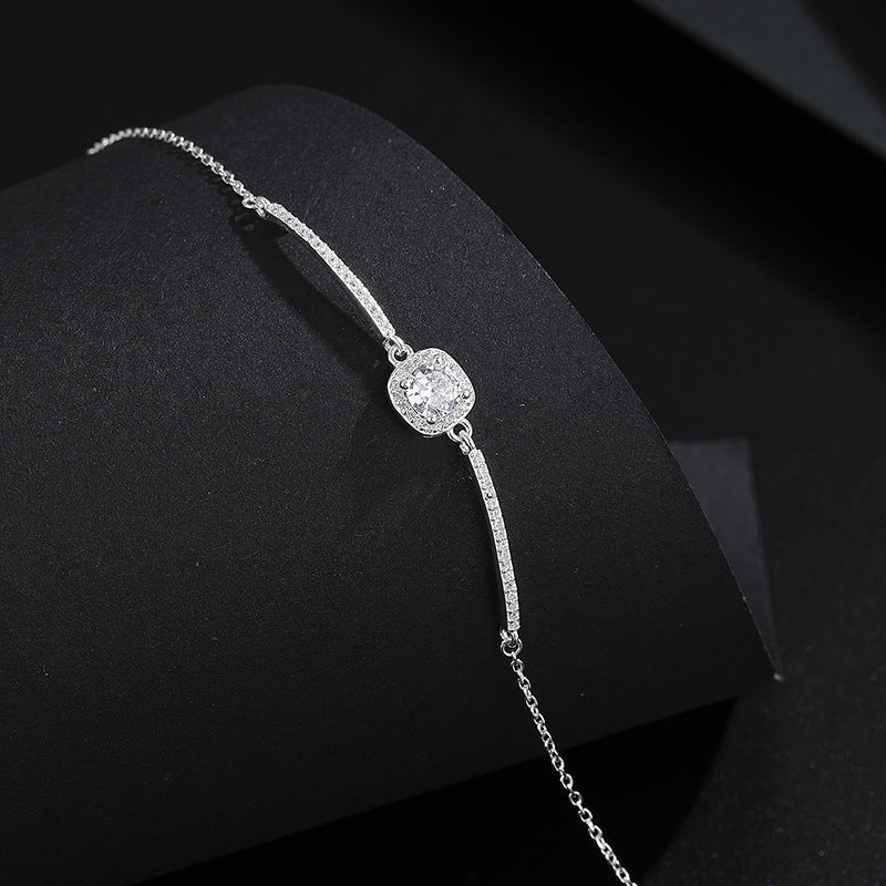 S925 Sterling Silver Square-Cut Cubic Zirconia Bracelet for Women