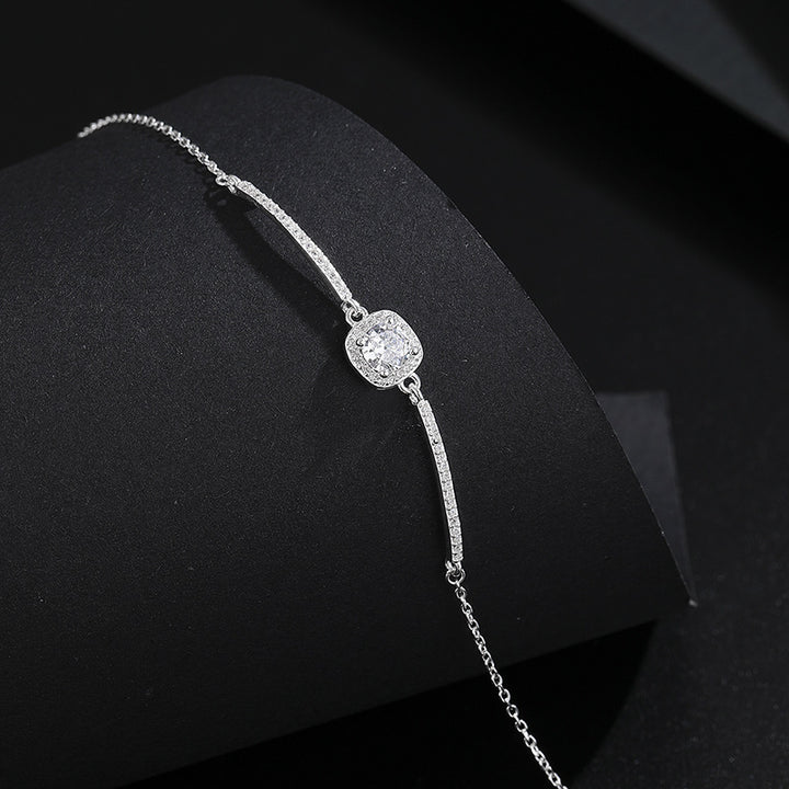 S925 Sterling Silver Square-Cut Cubic Zirconia Bracelet for Women