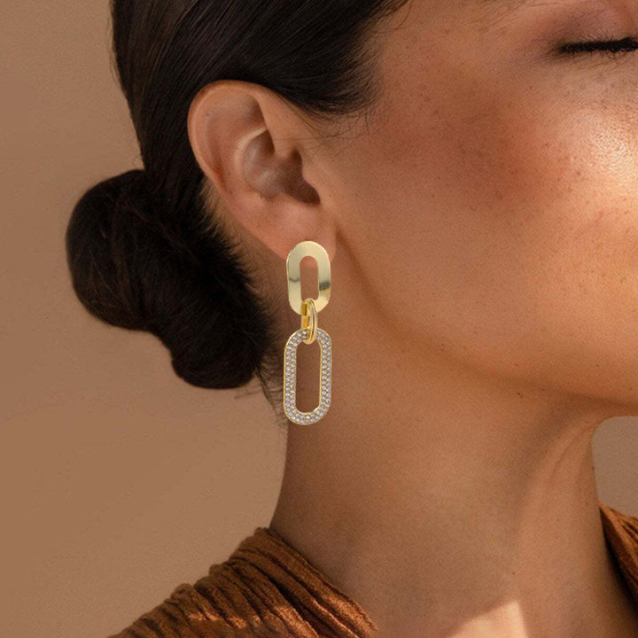 Geometric Interlocking Pavé Drop Earrings (Light Luxury Niche Edgy Earrings)