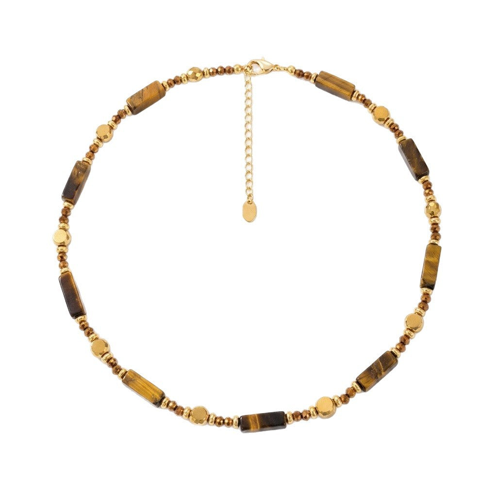 Vintage Tiger Eye Stackable Necklace Set, Mead Style Natural Stone Beaded Choker, Detachable Double Layer Necklaces