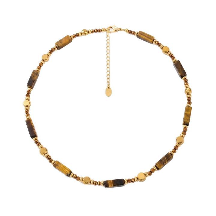 Vintage Tiger Eye Stackable Necklace Set, Mead Style Natural Stone Beaded Choker, Detachable Double Layer Necklaces