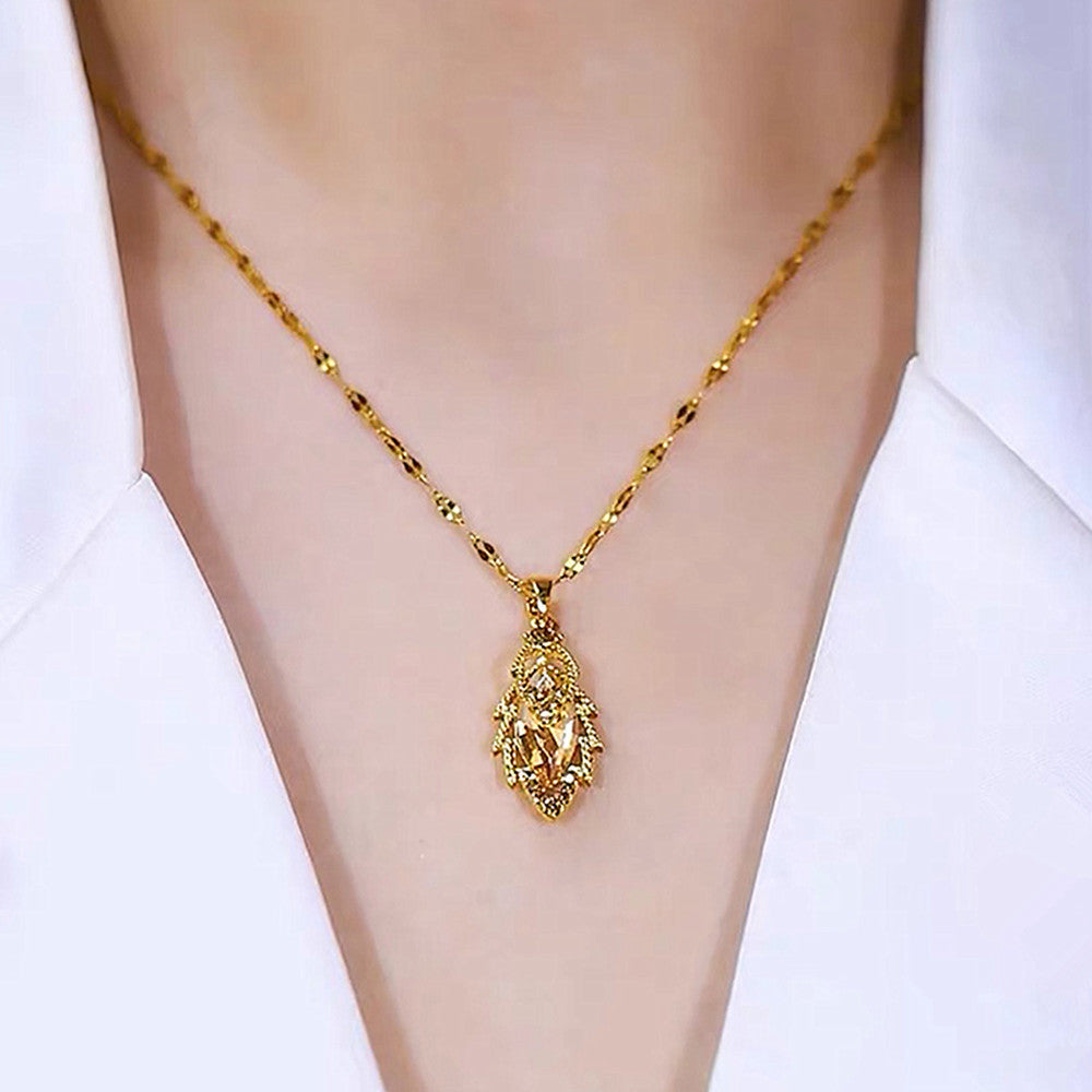 Leaf of Fortune Zircon-Embedded Necklace Set for Women