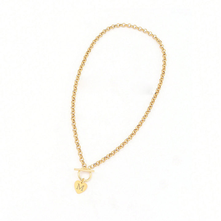 Stainless Steel Alphabet Necklace with Heart Pendant & Clasp Choker