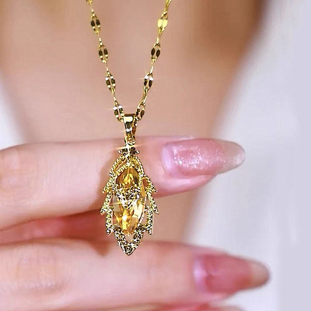Leaf of Fortune Zircon-Embedded Necklace Set for Women