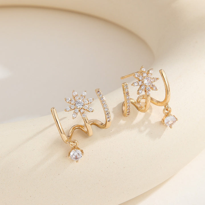 Snowflake Micro-Diamond Three-Prong Earrings (Sweet Vitality Luxury Style)