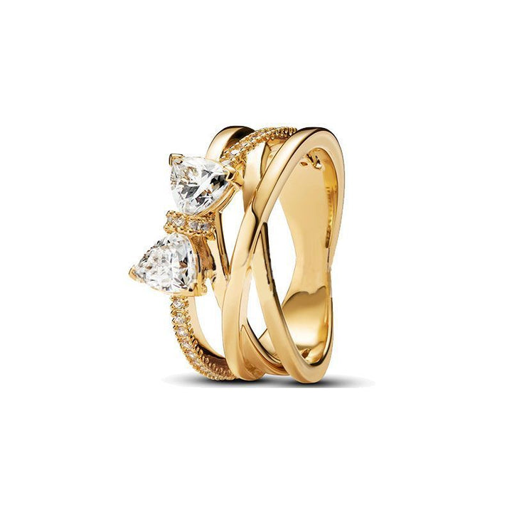 Intertwined Double Heart Bowknot Pavé Ring (Light Luxury Niche Personalized Band)