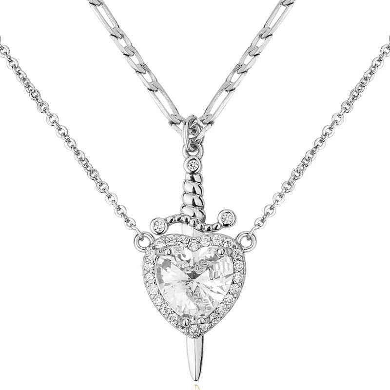 Heart & Dagger Couple Pendant Necklace Set
