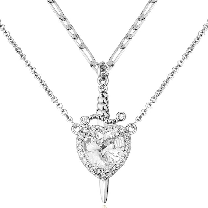 Heart & Dagger Couple Pendant Necklace Set