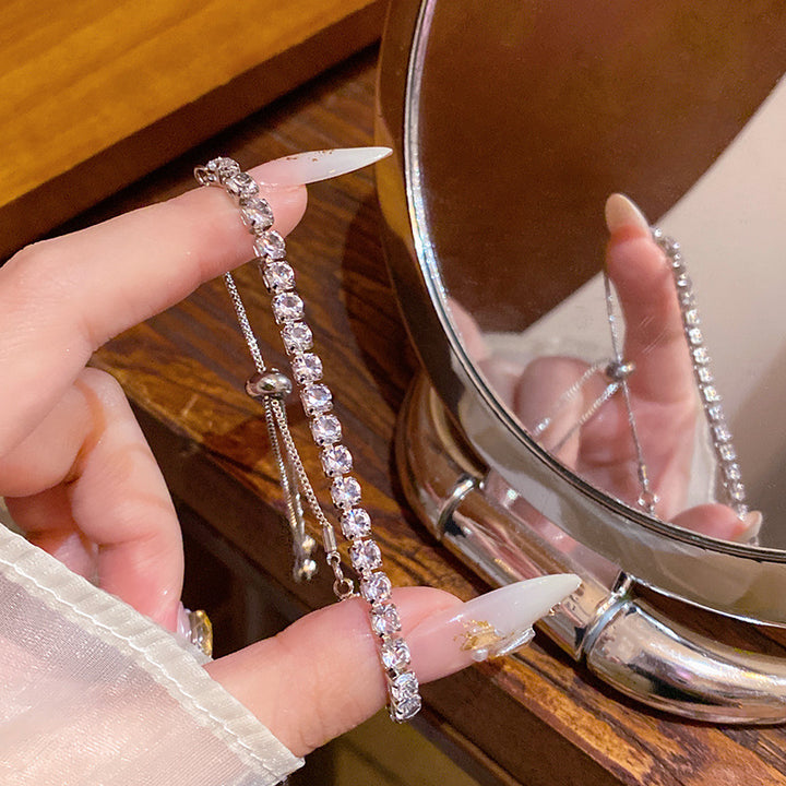 4mm Round Zircon Full-Diamond Tennis  Adjustable Bracelet