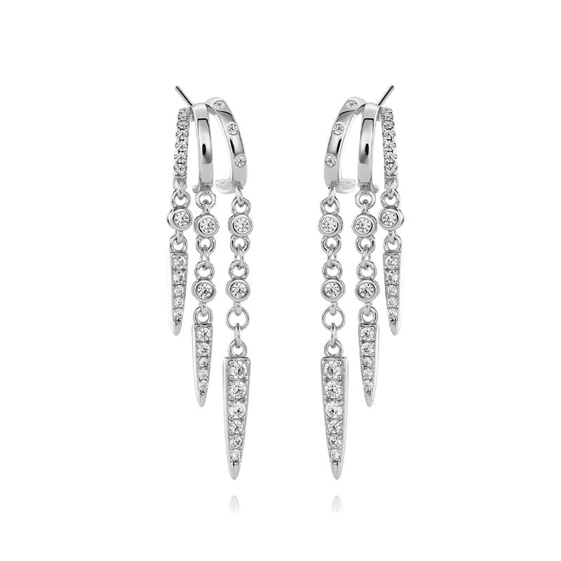 S925 Sterling Silver 18K Gold-Plated Irregular Tassel Zircon Hoop Earrings