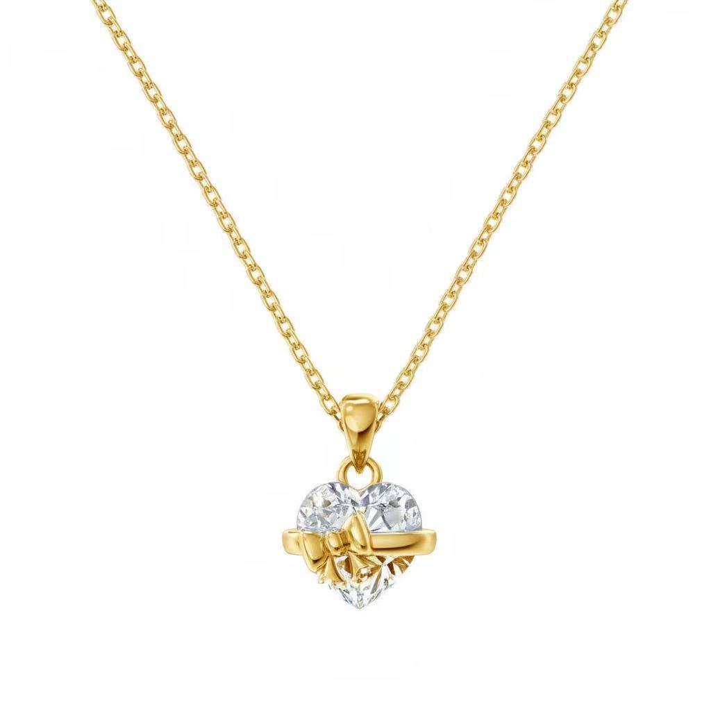 Heart Diamond Bow Jewelry Set (Earrings, Necklace, Ring Delicate Luxury Accessories)