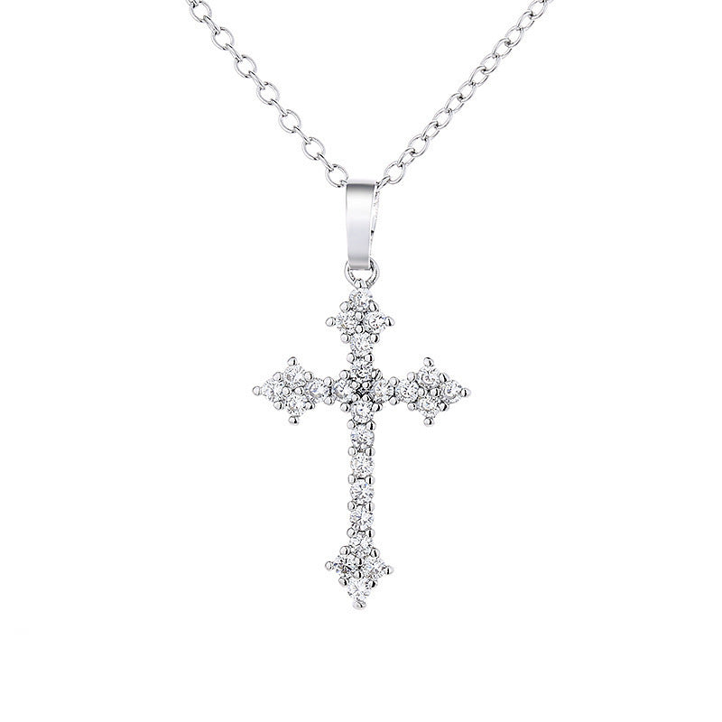 S925 Sterling Silver Full Diamond Cross Necklace – Hip-Hop Minimalist Unisex Design