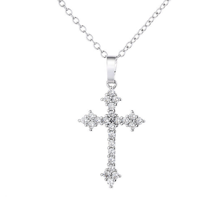 S925 Sterling Silver Full Diamond Cross Necklace – Hip-Hop Minimalist Unisex Design