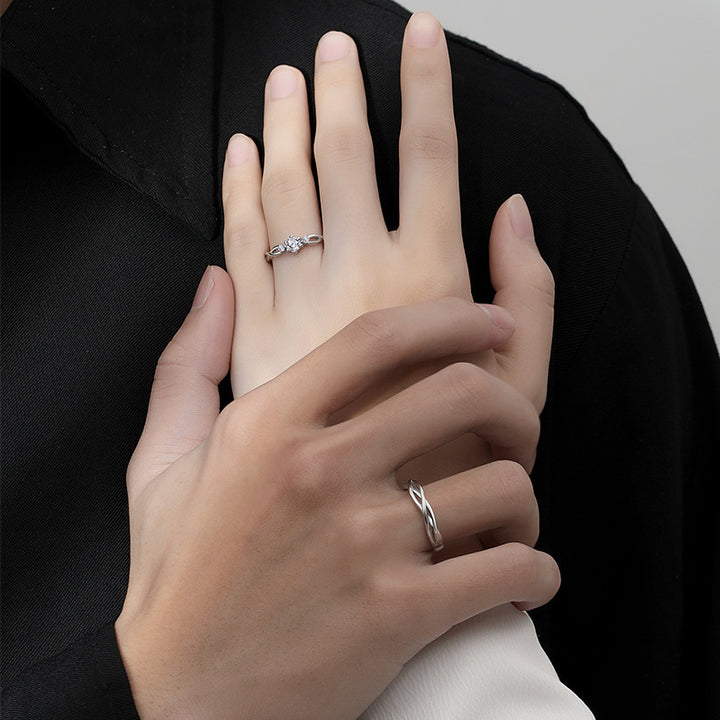 Twisted Pattern Diamond Couple Rings (Luxury Romantic Style)