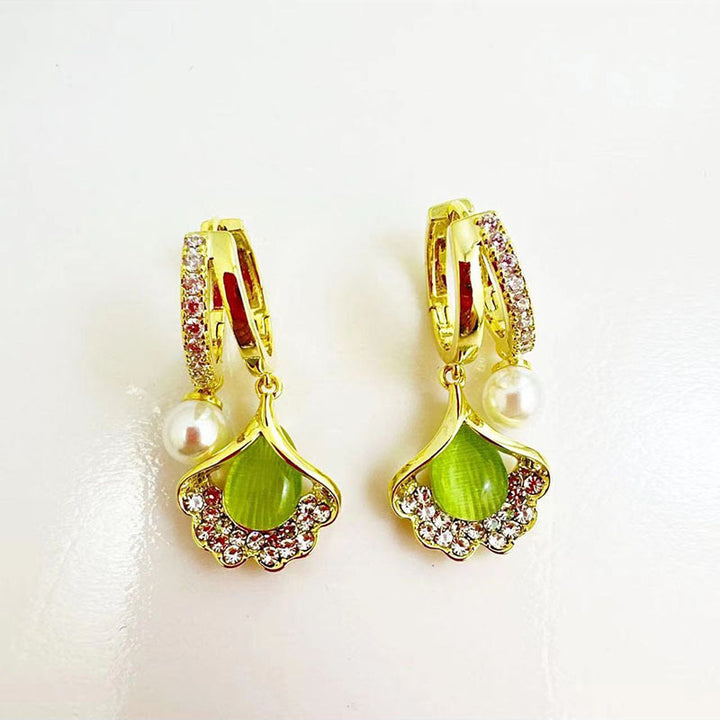 18K Gold Ginkgo Leaf Earrings - Elegant Studs for Office Wear, Luxury High-End Feminine Design