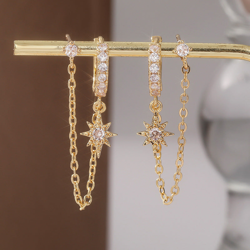 Trendy Rhinestone Tassel Hoop Earrings