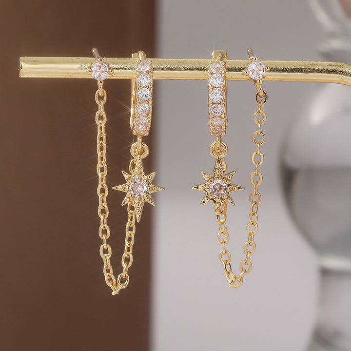 Trendy Rhinestone Tassel Hoop Earrings