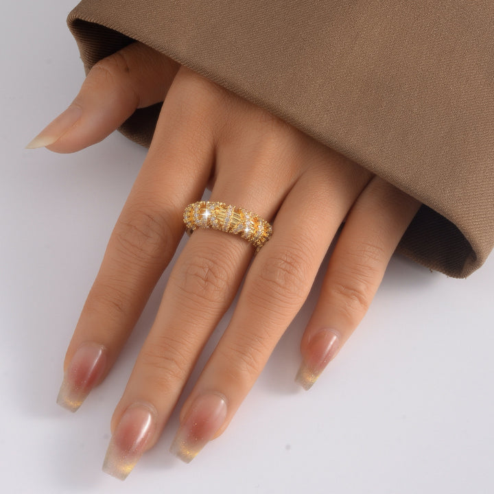 Two-Tone Intertwined Twist Multi-Layer Diamond Ring, Luxury Two-Tone Woven Line Wide Statement Band