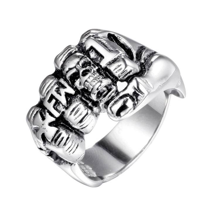 Vintage Sculpted Fist Ring, S925 Silver Antiqued Punk Skull Gesture Statement Band For Men