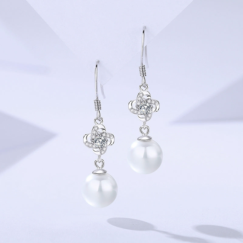 S999 Pure Silver Four-Leaf Clover Drop Earrings for Women