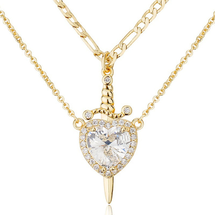 Heart & Dagger Couple Pendant Necklace Set