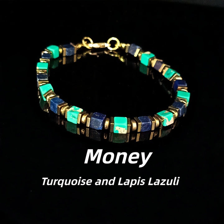 Square Natural Stone Handmade Beaded Bracelet for Men, Lapis Lazuli Turquoise Obsidian Luxury Adjustable Business Bracelet