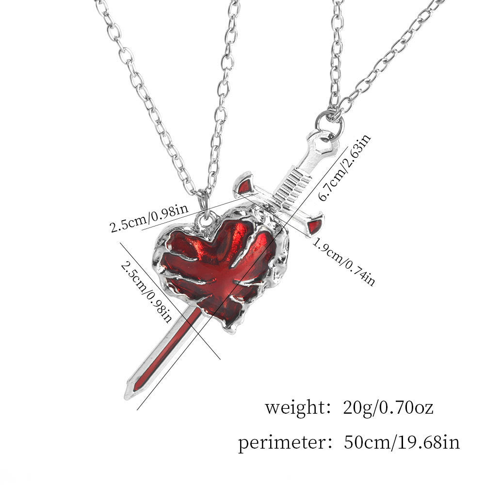 Liquid Sword & Heart Couple Necklace