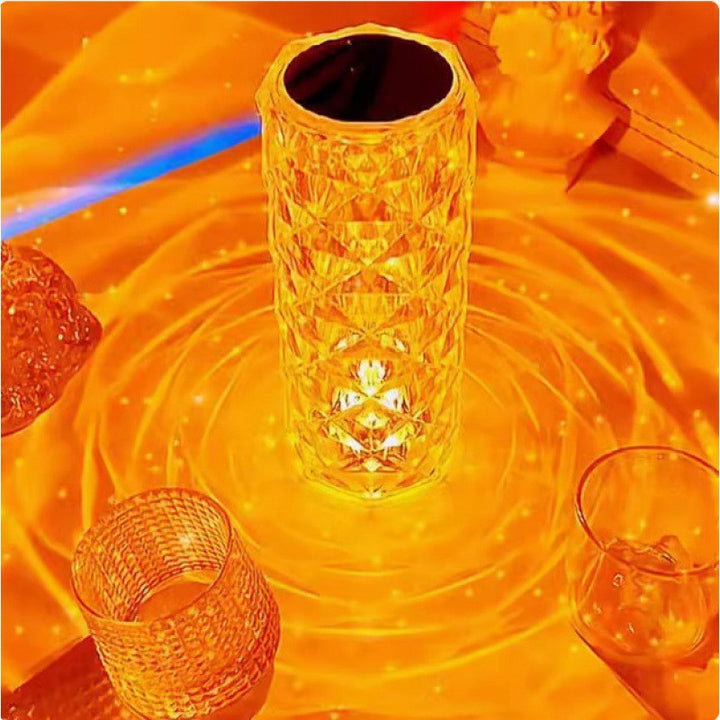Diamond Cut Crystal Rose Atmosphere Table Lamp, 16 RGB Color Touch & Remote Rechargeable Projection Night Light