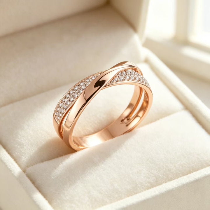 Twisted Cross Pave‑Set Diamond Ring, Three‑Color Options