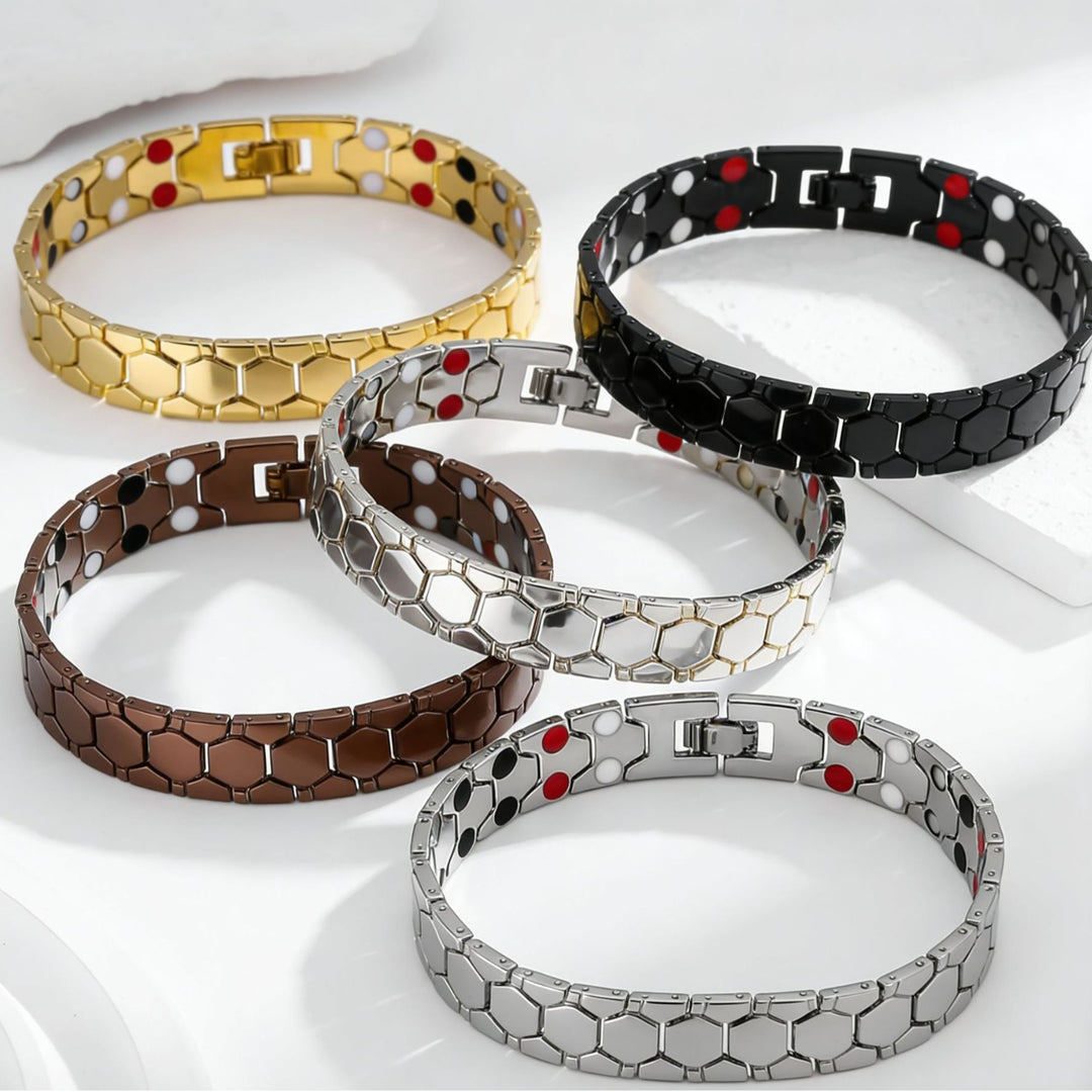 Hexagonal Titanium Steel Magnetic Men's Business Bracelet, Multi-Color Luxury Detachable Adjustable Strap-Style Wristband