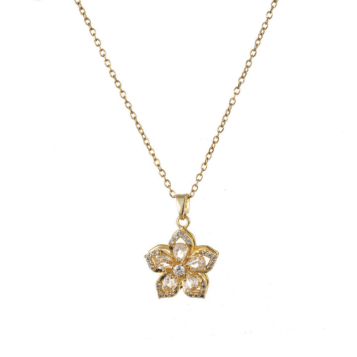360° Rotating Five-Petal Flower Pendant Necklace – Elegant & Chic Design