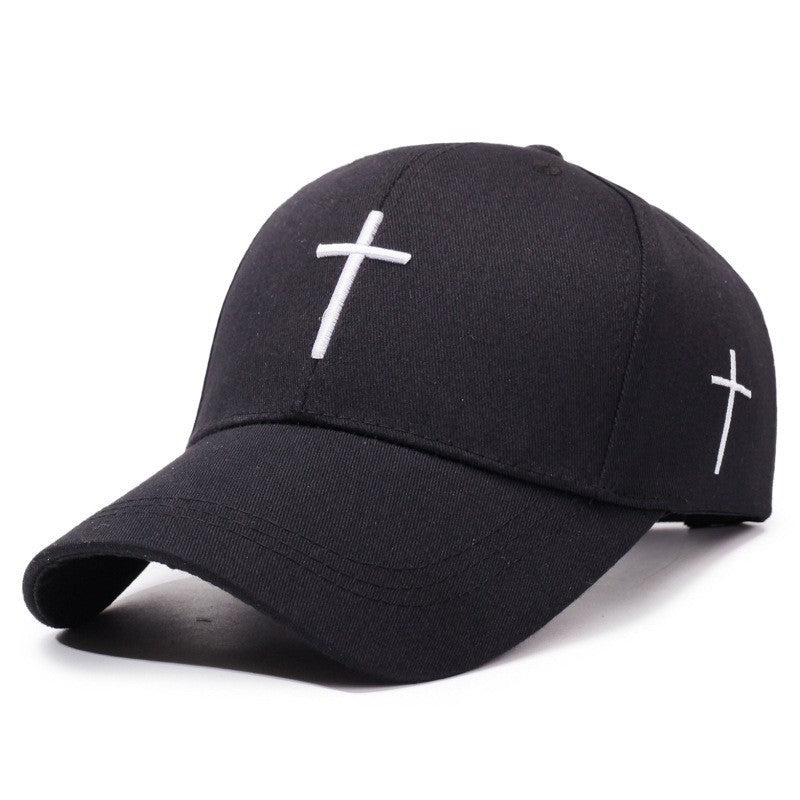 Minimalist Cross Embroidered Cotton Baseball Cap, Casual Adjustable Curved Brim Sun Hat for Men & Women