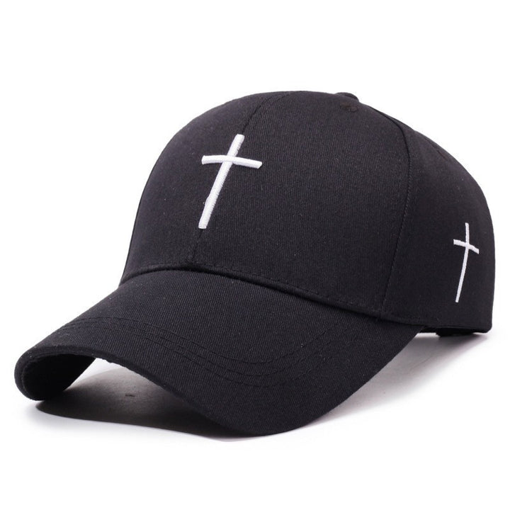 Minimalist Cross Embroidered Cotton Baseball Cap, Casual Adjustable Curved Brim Sun Hat for Men & Women