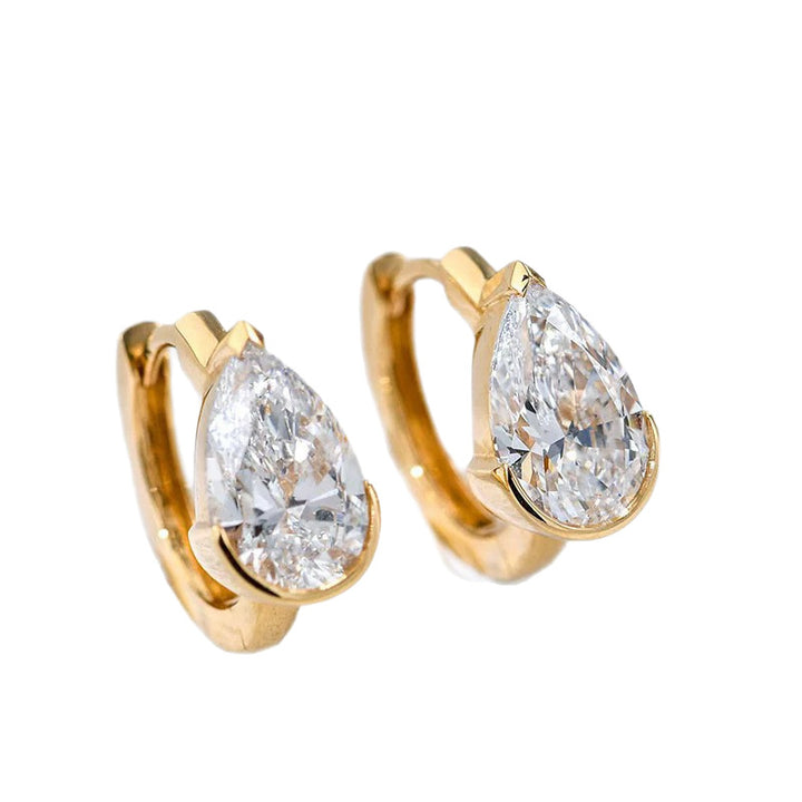 Teardrop & Rectangle Single Diamond Mini Hoop Earrings, Pear/Emerald Cut Diamond Small Click Hoops Gold Silver Dainty Daily Jewelry