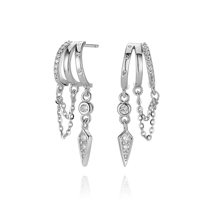 S925 Sterling Silver 18K Gold-Plated Irregular Tassel Zircon Hoop Earrings