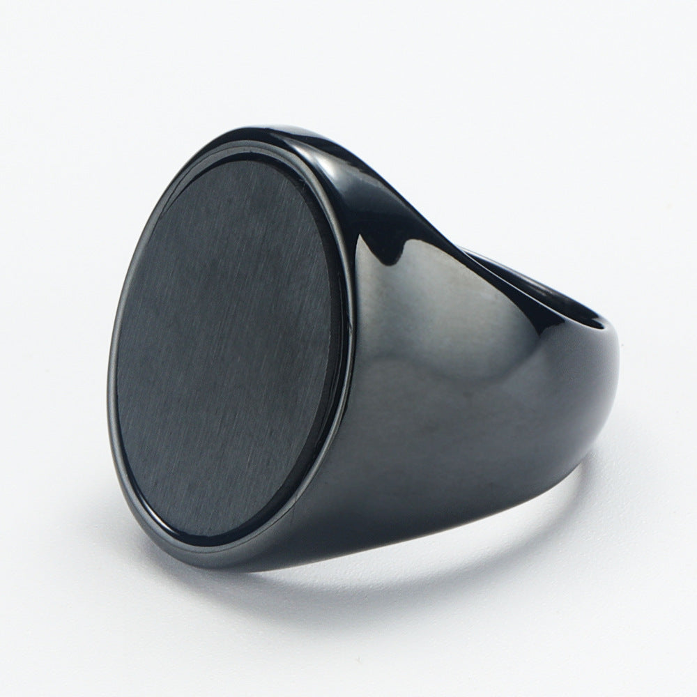 Titanium Steel Round Enamel Ring (Light Luxury Business Style)