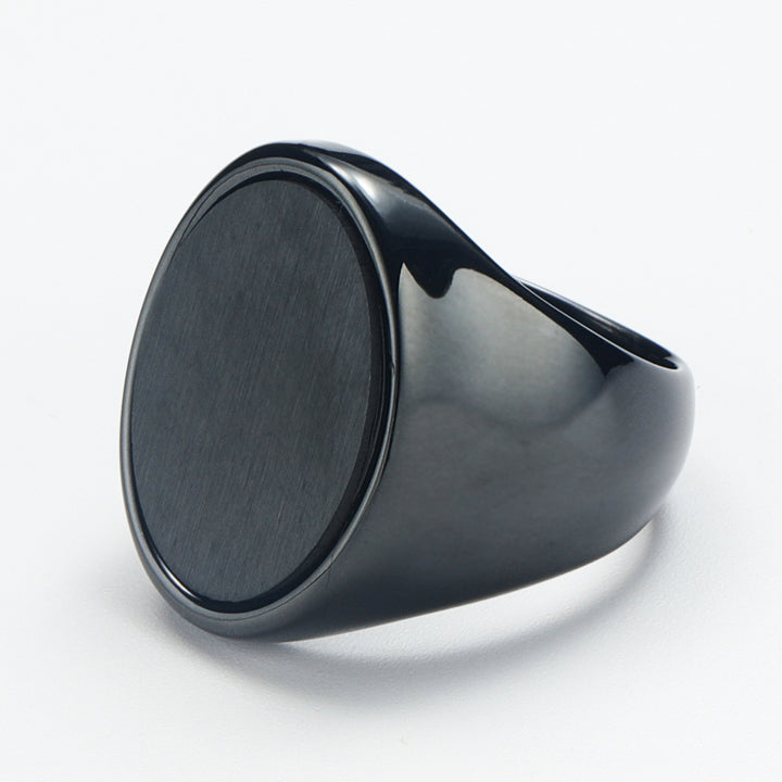 Titanium Steel Round Enamel Ring (Light Luxury Business Style)