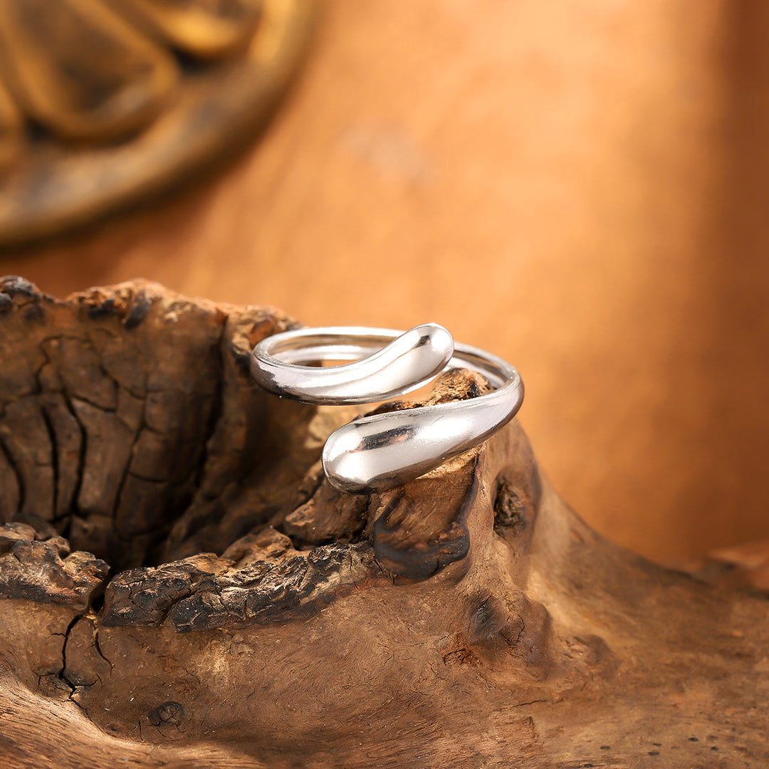 Minimal Double Teardrop Open Silver Ring, Gold & Silver Premium Irregular Adjustable Band